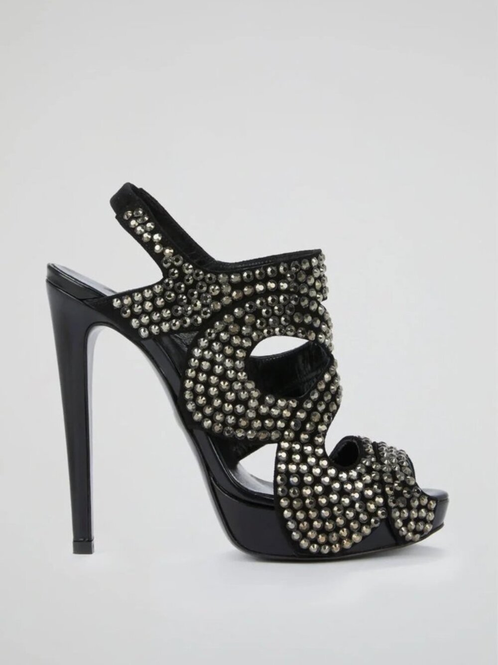 8.5 Just Cavalli Studded Caged Black High-Heel Slingback Sandals,IT 39 Like new.